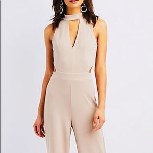 Charlotte Russe Jumpsuit Beige Nude Cut-Out Romper